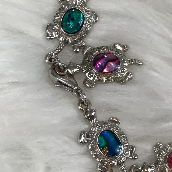 Silver Turtle Bracelet Multi Color Faux Stones - Picture 3 of 8